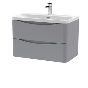 Nuie Lunar 800mm Satin Grey Wall Hung 2 Drawer Unit With Thin Edge Ceramic Basin