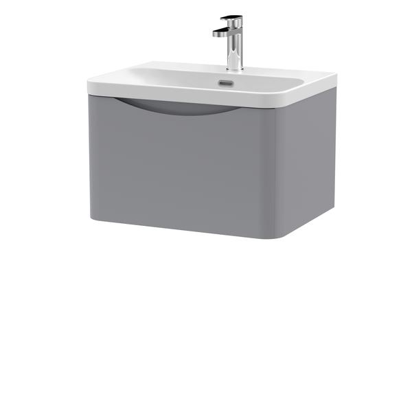 Nuie Lunar 600mm Satin Grey Wall Hung 1 Drawer Vanity Unit with Basin