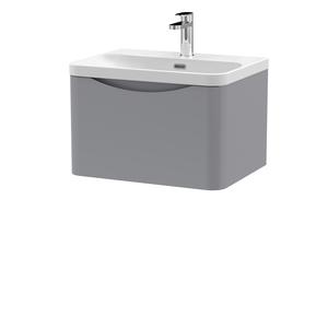 Nuie Lunar 600mm Satin Grey Wall Hung 1 Drawer Vanity Unit with Basin