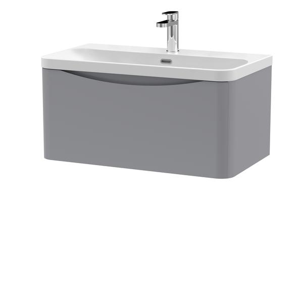 Nuie Lunar 800mm Satin Grey 1 Drawer Wall Hung Vanity Unit With Ceramic Basin