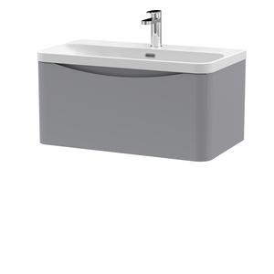 Nuie Lunar 800mm Satin Grey 1 Drawer Wall Hung Vanity Unit With Ceramic Basin