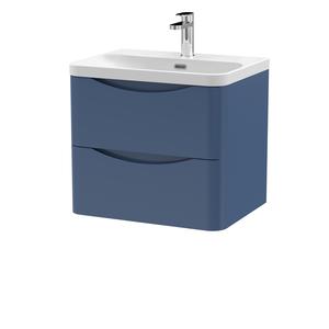 Nuie Lunar 600mm Satin Blue Wall Hung 2 Drawer Vanity Unit With Basin