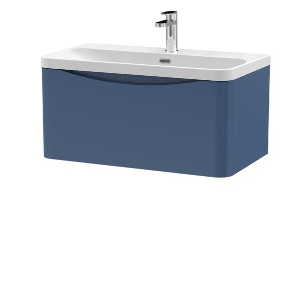 Nuie Lunar 800mm Satin Blue Wall Hung 1 Drawer Unit with Ceramic Basin