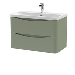 Nuie Lunar 800mm Satin Green Wall Hung 2 Drawer Unit with Ceramic Basin
