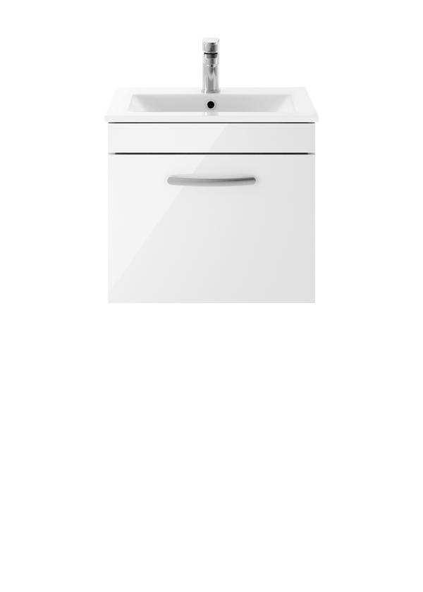 Nuie Athena 500mm Wall Hung Single Drawer Vanity Unit with 1 Tap Hole Basin