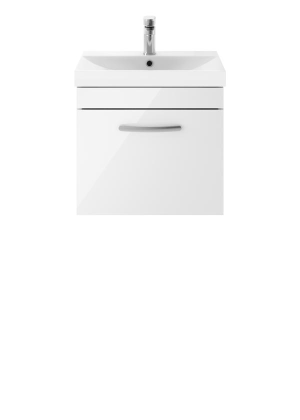 Nuie Athena 500mm Wall Hung Single Drawer Vanity Unit With 1 Tap Hole Basin