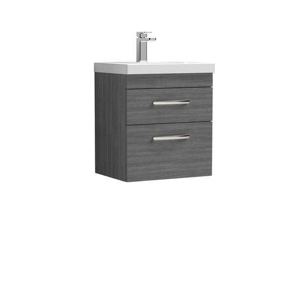 Nuie Athena 500mm Anthracite Woodgrain Wall Hung 2 Drawer Vanity Unit With 1 Tap Hole Basin