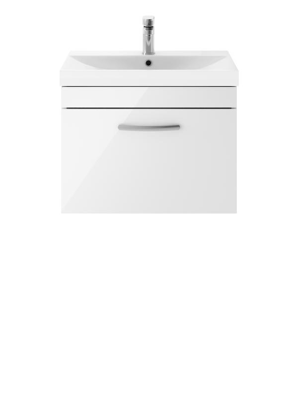 Nuie Athena 600mm Wall Hung Single Drawer Vanity Unit With 1 Tap Hole Basin