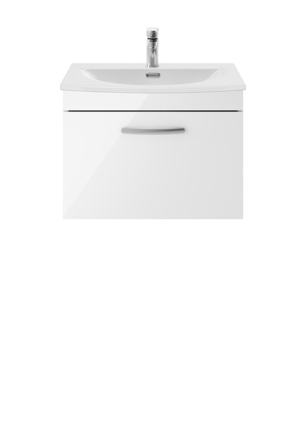 Nuie Athena 600mm Wall Hung Single Drawer Vanity Unit With 1 Tap Hole Basin