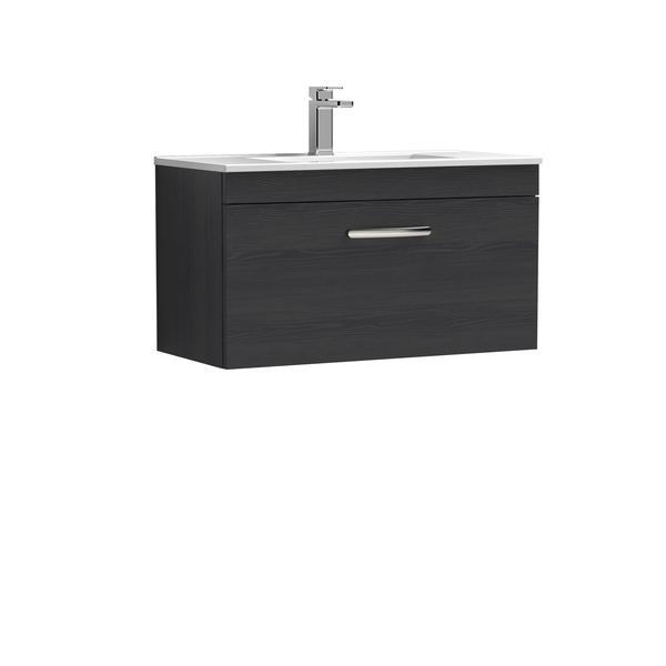 Nuie Athena 800mm Charcoal Black Wall Hung Single Drawer Vanity Unit With 1 Tap Hole Basin
