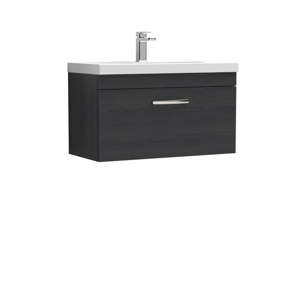 Nuie Athena 800mm Charcoal Black Wall Hung Single Drawer Vanity Unit With Basin