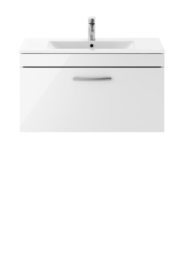 Nuie Athena 800mm Wall Hung Single Drawer Vanity Unit with 1 Tap Hole Basin