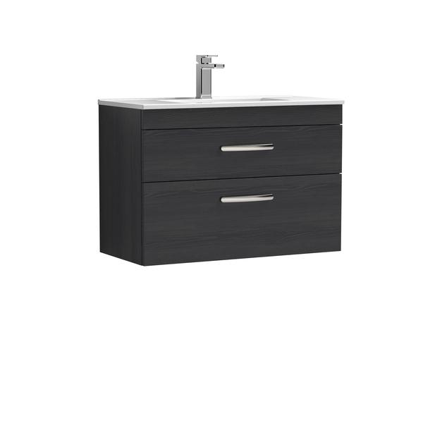 Nuie Athena 800mm Charcoal Black Wall Hung 2 Drawer Vanity Unit With 1 Tap Hole Basin