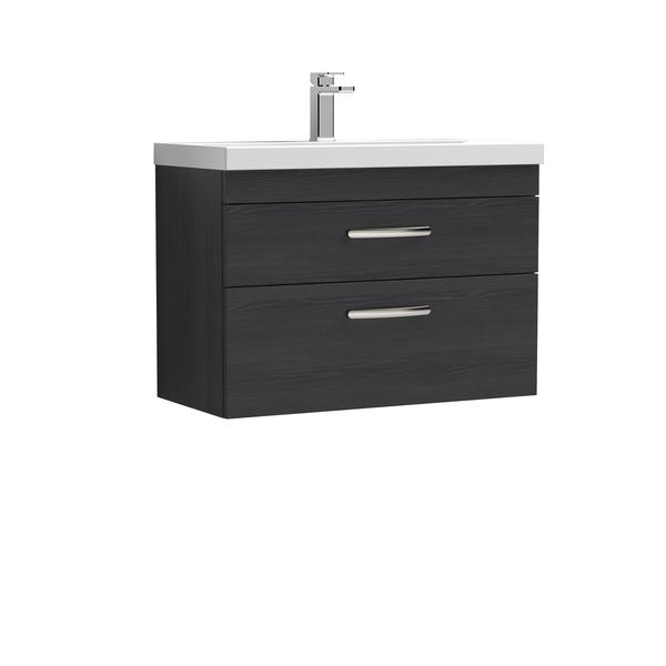 Nuie Athena 800mm Charcoal Black 2 Drawer Wall Hung Vanity Unit With Basin