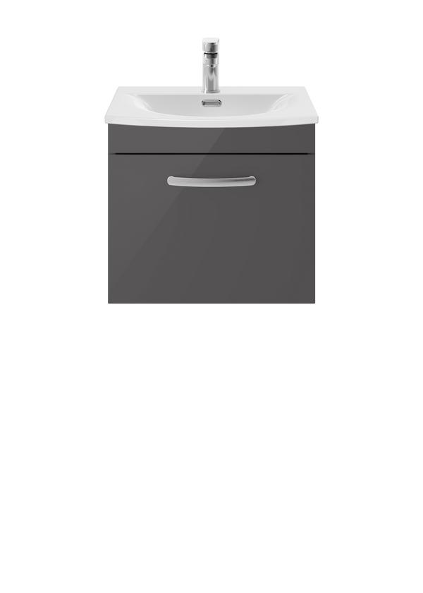 Nuie Athena 500mm Gloss Grey Wall Hung Single Drawer Vanity Unit With Basin