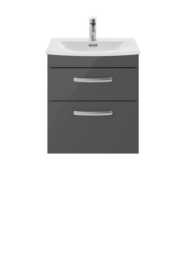 Nuie Athena 500mm Gloss Grey Wall Hung 2 Drawer Vanity Unit With 1 Tap Hole Basin