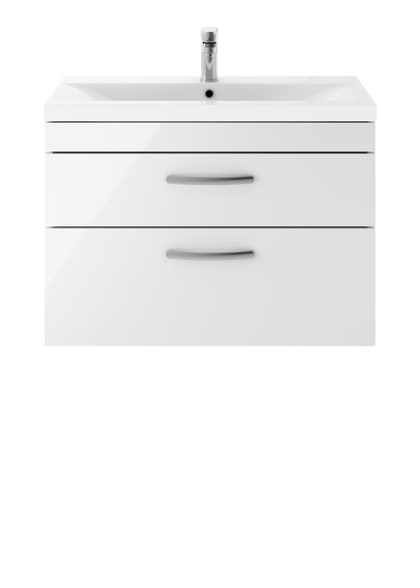 Nuie Athena 800mm Wall Hung 2 Drawer Vanity Unit with 1 Tap Hole Basin