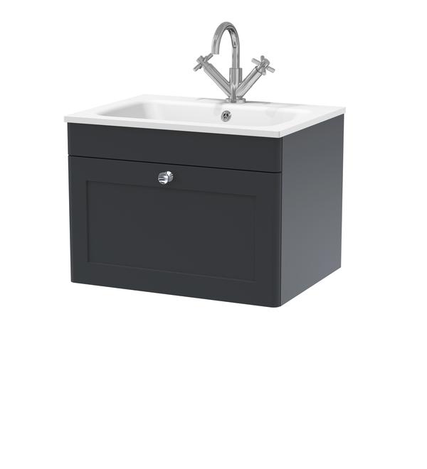 Classique Wall Hung 1 Drawer Vanity Basin Unit & 1 Tap Hole Stone Basin, 600mm