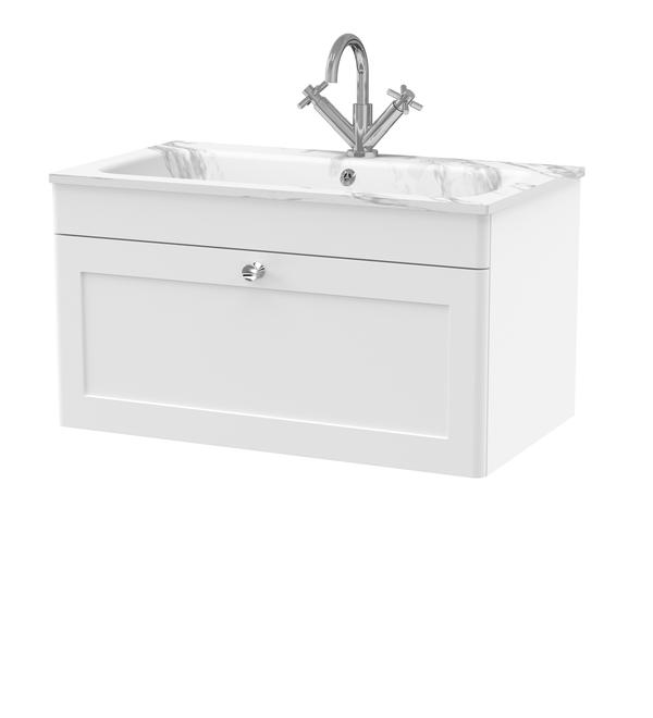 Classique Wall Hung 1 Drawer Vanity Basin Unit & 1 Tap Hole Stone Basin, 800mm