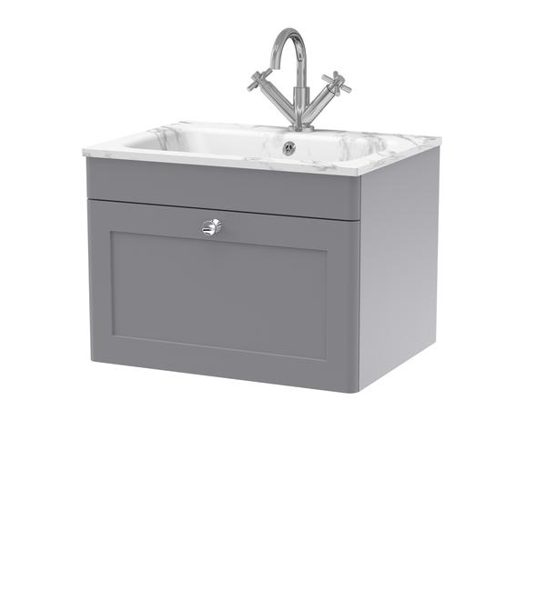 Classique Wall Hung 1 Drawer Vanity Basin Unit & 1 Tap Hole Stone Basin, 600mm