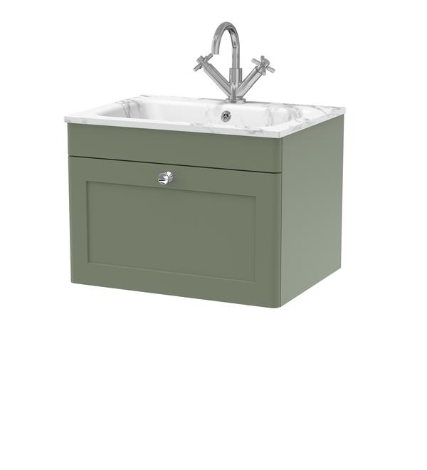 Classique Wall Hung 1 Drawer Vanity Basin Unit & 1 Tap Hole Stone Basin, 600mm