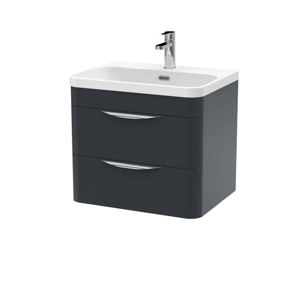 Nuie Parade 600mm Soft Black 2 Drawer Wall Hung Vanity Unit With Thin Edge Ceramic Basin