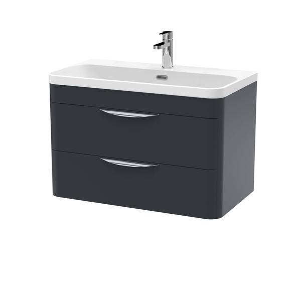 Nuie 800mm Soft Black Wall Hung 2 Drawer Vanity Unit with Basin
