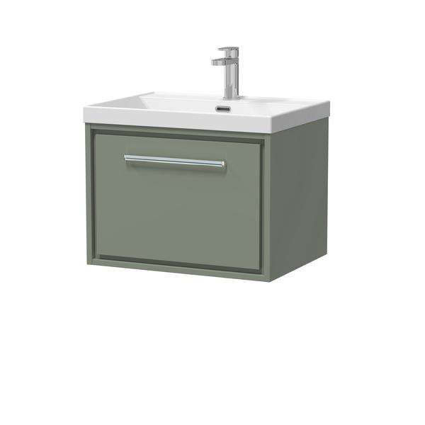 Hudson Reed Lille 600mm Fern Green Wall Hung Single Drawer Vanity Unit With Basin