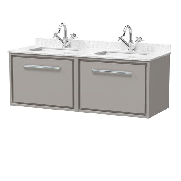 Hudson Reed Lille 1200mm Wall Hung Vanity Unit With Marble Worktop & Double Basins