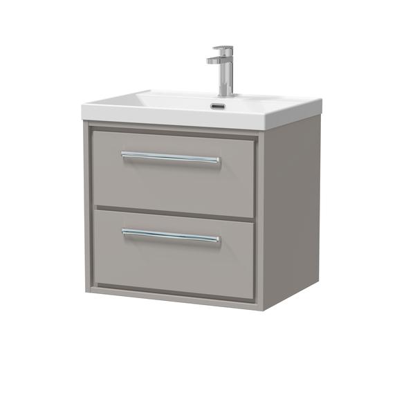 Hudson Reed Lille 600mm Wall Hung Pebble Grey 2-Drawer Vanity Unit With 1 Tap Hole Basin