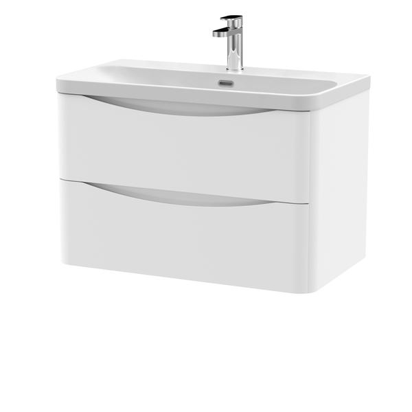 Nuie Lunar 800mm Satin White Wall Hung Vanity Unit With Ceramic Basin