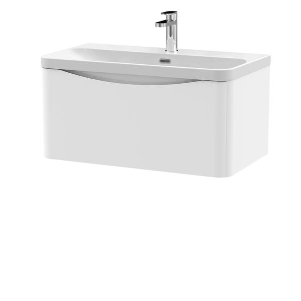 Nuie Lunar 800mm Wall Hung 1 Drawer Unit & Ceramic Basin with Soft Close Drawer, 1 Tap Hole