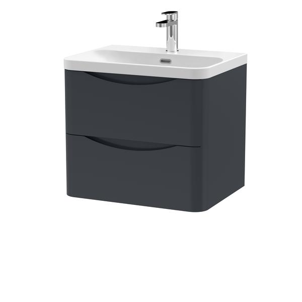 Nuie Lunar 600mm Wall Hung 2 Drawer Unit & Ceramic Basin