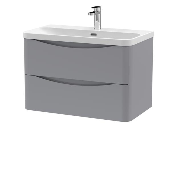Nuie Lunar 800mm Satin Grey Wall Hung 2 Drawer Unit With Thin Edge Ceramic Basin