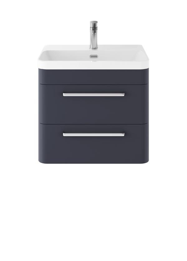 Hudson Reed Solar 600mm Indigo Blue Wall Hung 2 Drawer Vanity Unit With Ceramic Basin