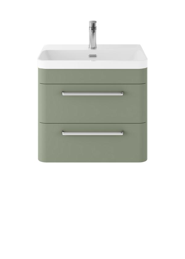 Solar 600mm Wall Hung 2-Drawer Unit and Thin Edge Ceramic 1 Tap Hole Basin