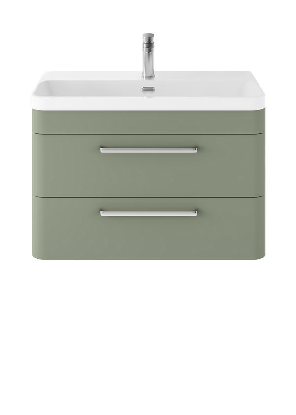 Hudson Reed Solar 800mm Fern Green Wall Hung 2-Drawer Unit with 1 Tap Hole Basin