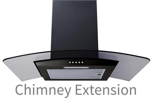 Prima PRCGH803 80cm Curved Glass Chimney Hood Extension - Black