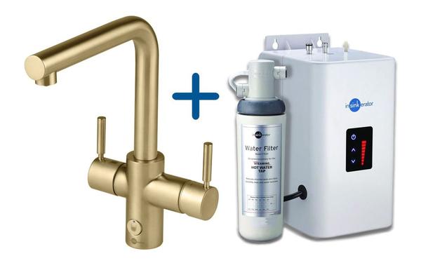 InSinkErator 4N1 L Shape Tap  Neo Tank & Filter Pack - Brushed Gold