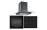 Prima Oven  Gas Hob & Curved Glass Chimney Hood Pack - Black