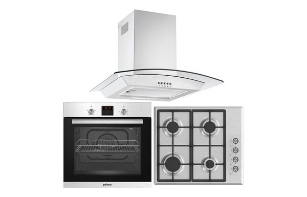 Prima Oven  Gas Hob & Curved Glass Chimney Hood Pack - St/Steel