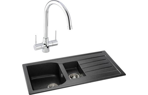 Abode Oriel 1.5B Inset Black Granite Sink & Nexa Tap Pack