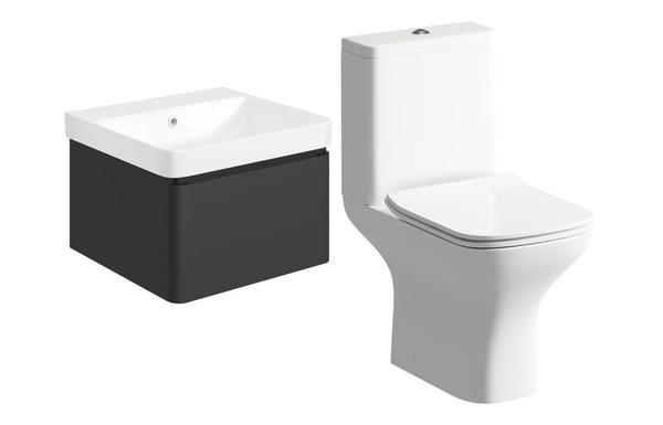 Sky 500mm Basin Unit & Rimless Close Coupled WC Pack - Matt Black