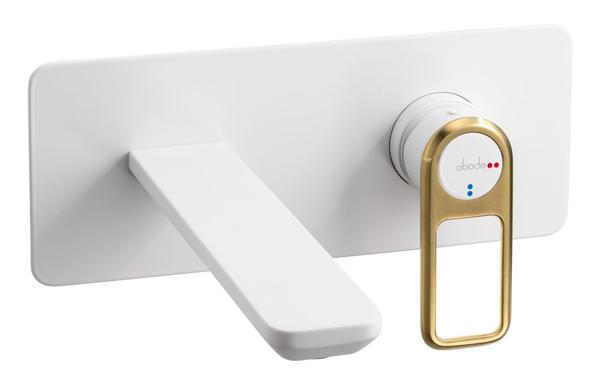 Abode Levarto Wall Mounted Basin / Bath Mixer - Matt White & Brass