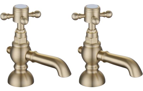 Forino Basin Pillar Taps - Brushed Brass