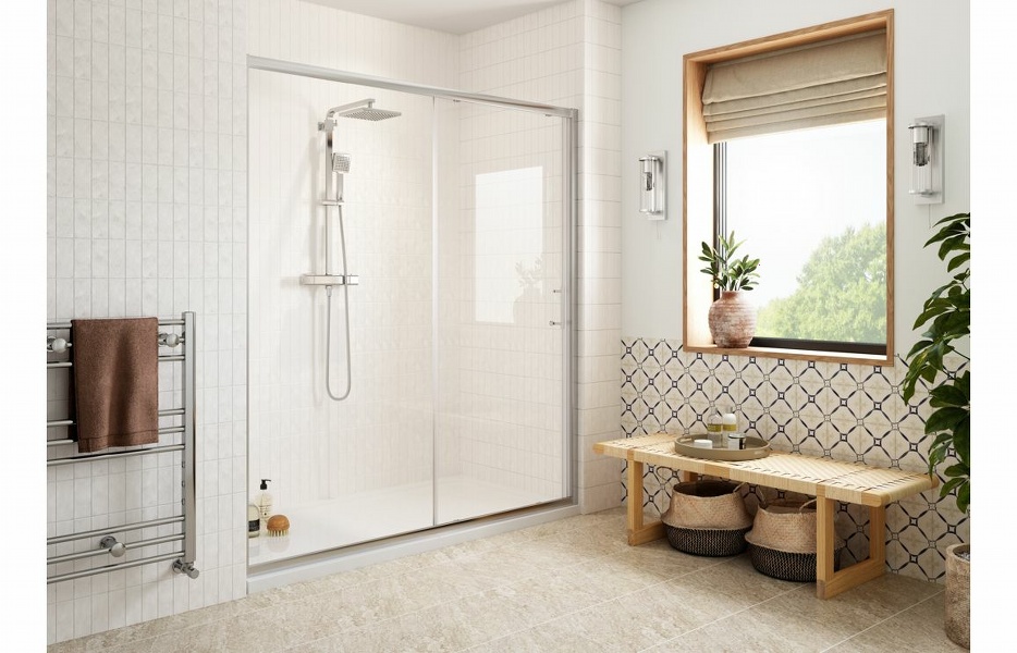 Iconic 1200x760mm Easy-Fit Sliding Door & Tray Pack - Chrome
