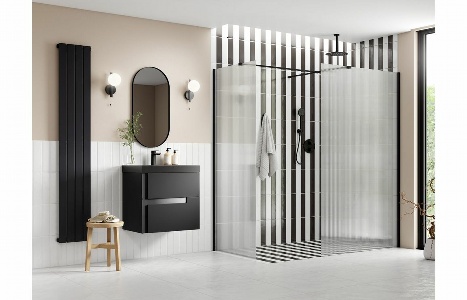 Flecx 800mm Fluted Wetroom Panel & Side Panel Arm - Black