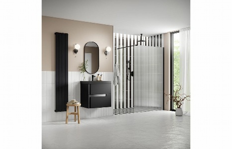 Flecx 900mm Fluted Wetroom Panel & Support Arm - Black