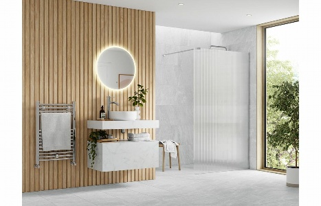 Flecx 900mm Fluted Wetroom Panel & Support Bar - Chrome