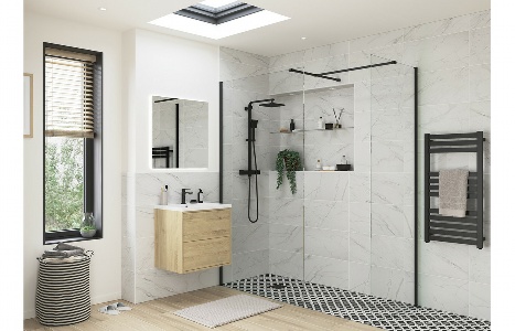Flecx 760mm Wetroom Side Panel & Arm - Black